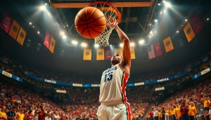 nba중계 경기를 생생하게 보여주며 덩크슛을 하는 농구 선수