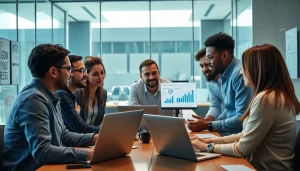 Utilizing a smm reseller panel in a collaborative marketing team meeting with digital devices.