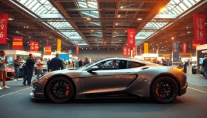 Experience the excitement of the Auto Cars Show with visitors admiring a sleek sports car.