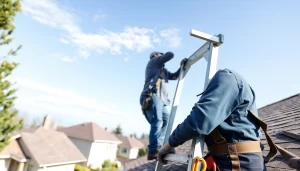 Professional roofing services provided by a skilled roofer inspecting a residential roof.