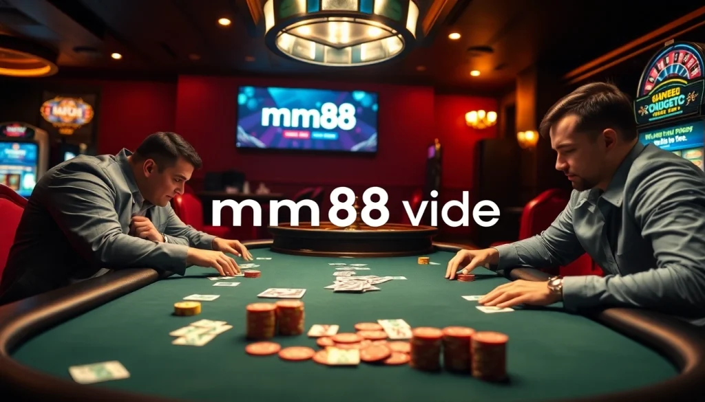 Experience the thrill of an intense poker game with mm88 video enhancing the action at a casino table.