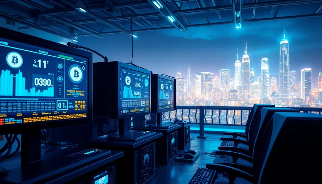 Visual representation of the best cloud mining technologies in a high-tech digital environment.