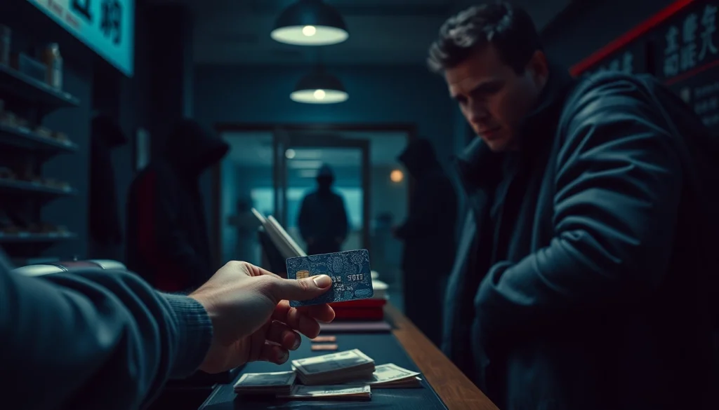 카드깡으로 인해 불법 거래가 이루어지는 장면을 담은 사진입니다.