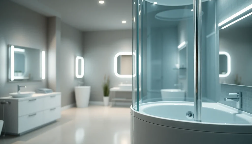 Vitrine des produits sirhona fr pour salles de bain avec cabine moderne et miroir LED élégant.