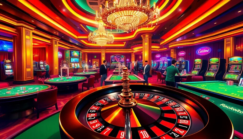The thrilling atmosphere of a casino featuring https://xx88.bar/ games with roulette and poker tables.