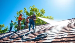 Roof cleaning service in Kissimmee, FL, showcasing soft washing techniques for a spotless finish.