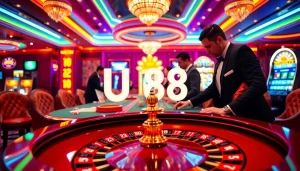 Experience the thrill of gambling at UU88 casino with poker chips and roulette.