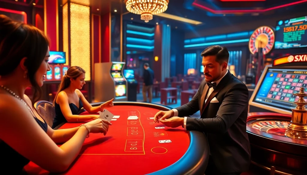 Experience thrilling gameplay at FLY88 with vibrant casino tables and players immersed in action.