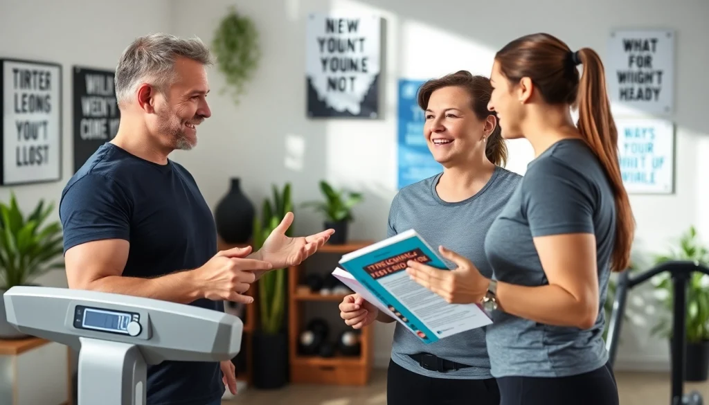 Fitness coach guiding client to overcome weight loss plateau with motivational support.