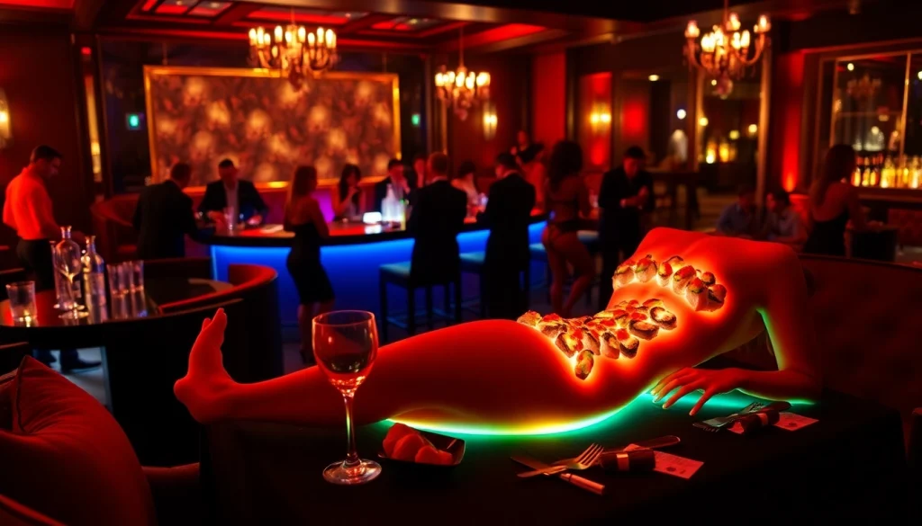 Body sushi elegantly presented at Club Noir, highlighting luxury and nightlife vibrancy.