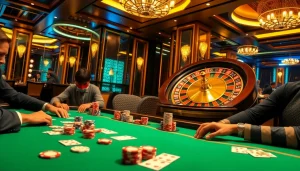 Experience excitement at https://www.6rwin33.com/ with players focused on a high-stakes poker game.