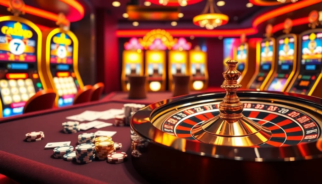 Experience thrilling gameplay at tk88 with dynamic casino tables, flashing slots, and exciting roulette action.