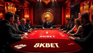 8KBET poker table action with vibrant colors and luxurious gameplay atmosphere.