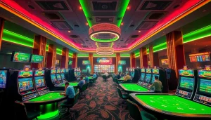Exciting casino scene showcasing players enjoying games in a vibrant atmosphere, related to http://hm88.blue/.
