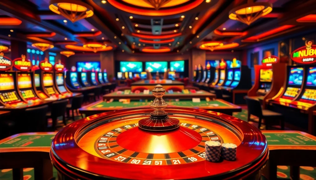Play exciting table games at nh88 with vibrant casino tables and roulette wheels.