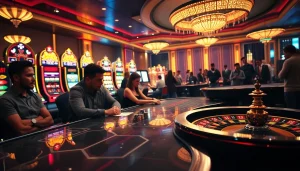 B52 strategies enhance gameplay at a vibrant casino scene with poker and slot machines.