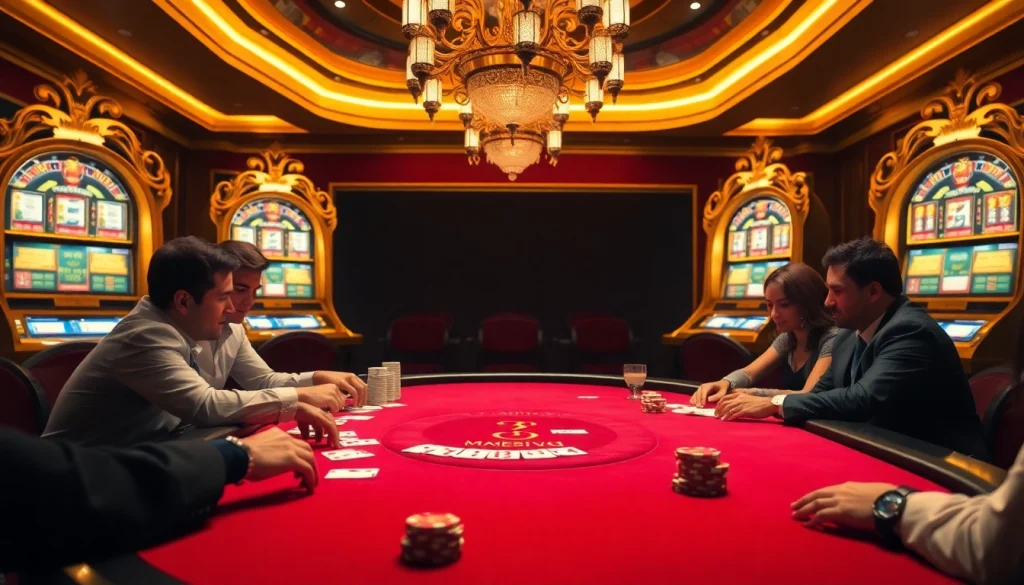 Experience high-stakes gaming action at cm88 com with vibrant poker games and elegant casino decor.