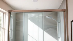 Elegant glass shower doors enhance bathroom aesthetics with modern styling and clear visibility.