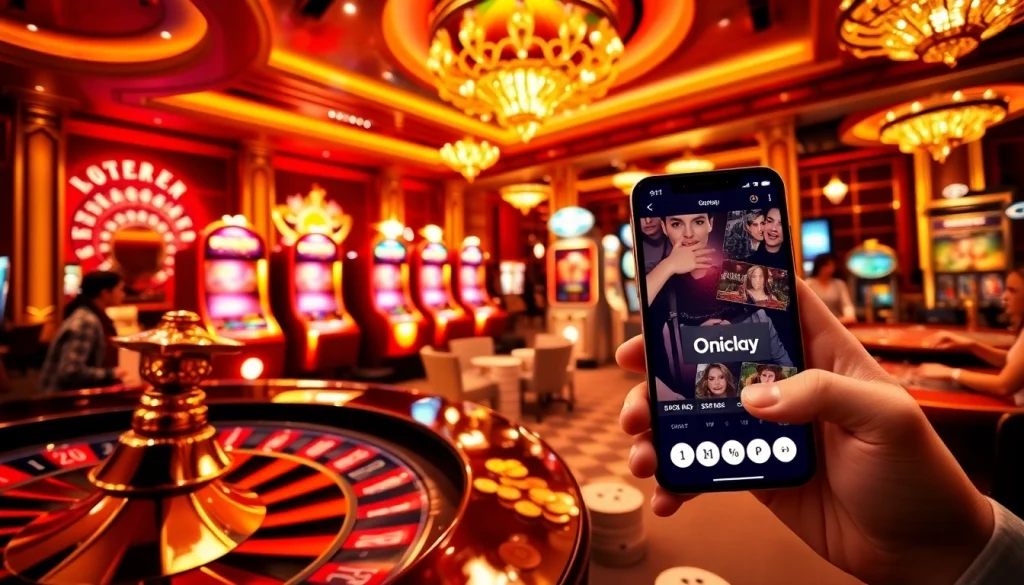 Players engaging in thrilling games at Onicplay casino with poker chips and vibrant slot machines.