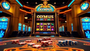 Winning on the Olympus slot machine in a luxurious casino setting.