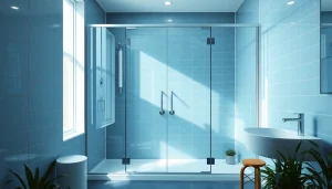 Elegant glass shower doors showcasing modern design in a stylish bathroom setting.