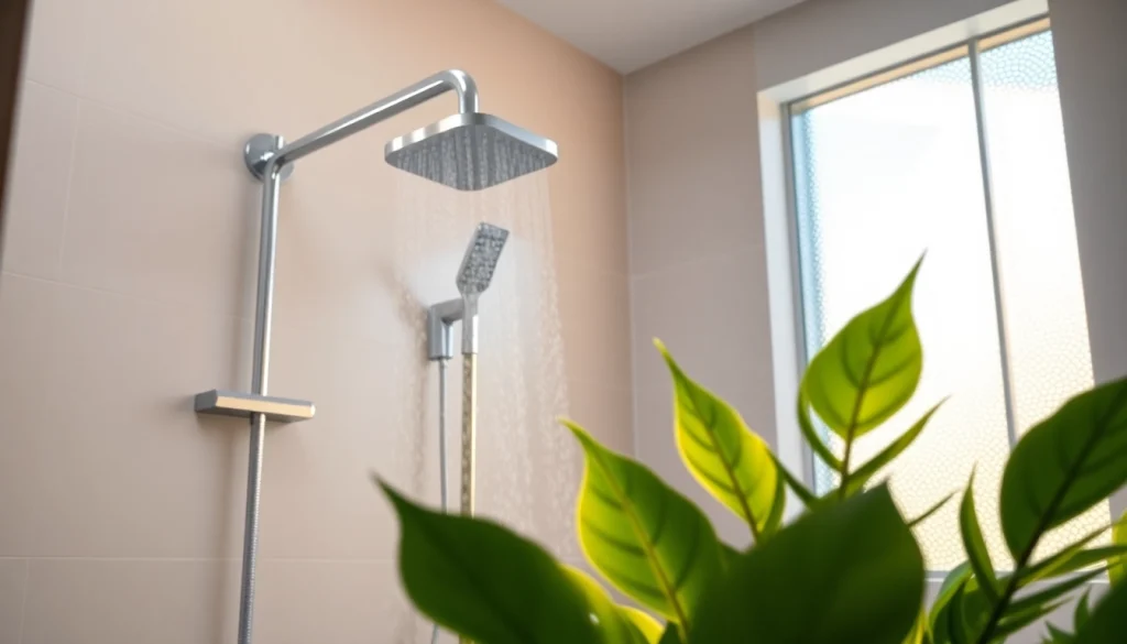 Experience the elegant sunny shower USA installation featuring sleek fixtures and vibrant plant life.