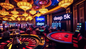 Rasakan sensasi menyetor 5k di kasino yang dinamis, dengan roda roulette dan mesin slot.