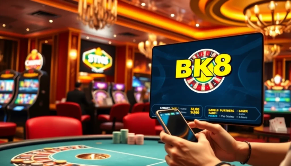Engaging gambling scene showcasing BK8 เว็บตรง with lively casino elements and players enjoying their games.