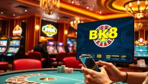 Engaging gambling scene showcasing BK8 เว็บตรง with lively casino elements and players enjoying their games.