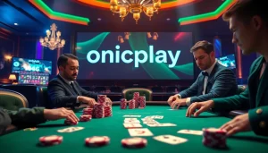 Engaging poker game at a luxurious table with players focused on winning with onicplay.