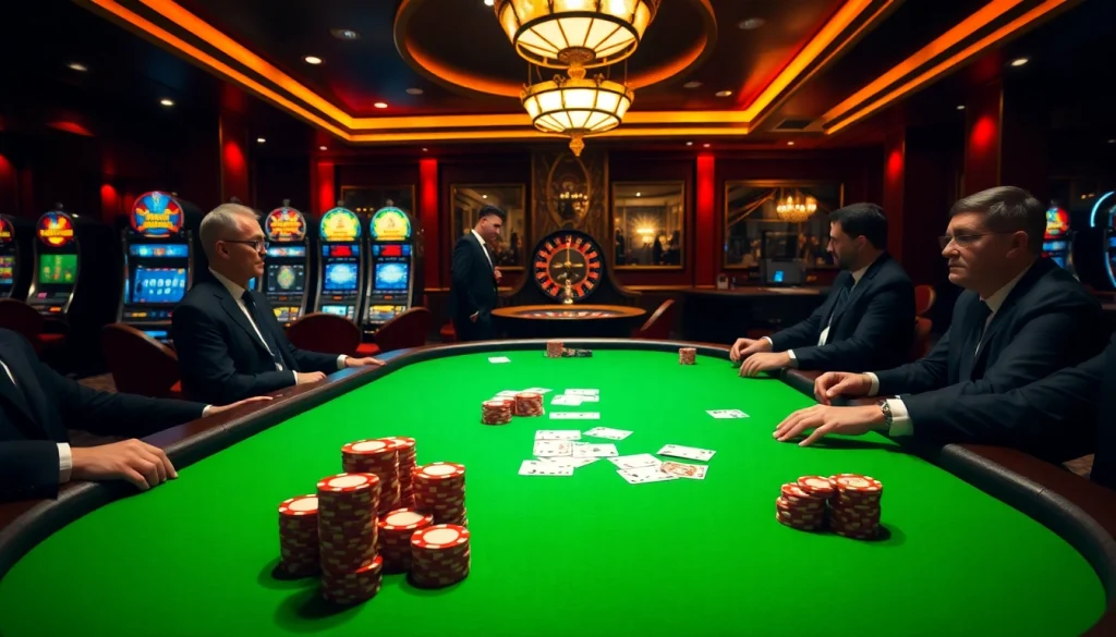 A vibrant casino scene showing excitement in poker and gambling, linked to nep rijbewijs kope transactions.