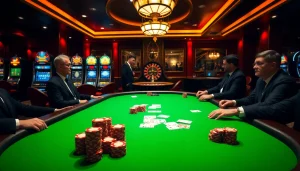 A vibrant casino scene showing excitement in poker and gambling, linked to nep rijbewijs kope transactions.