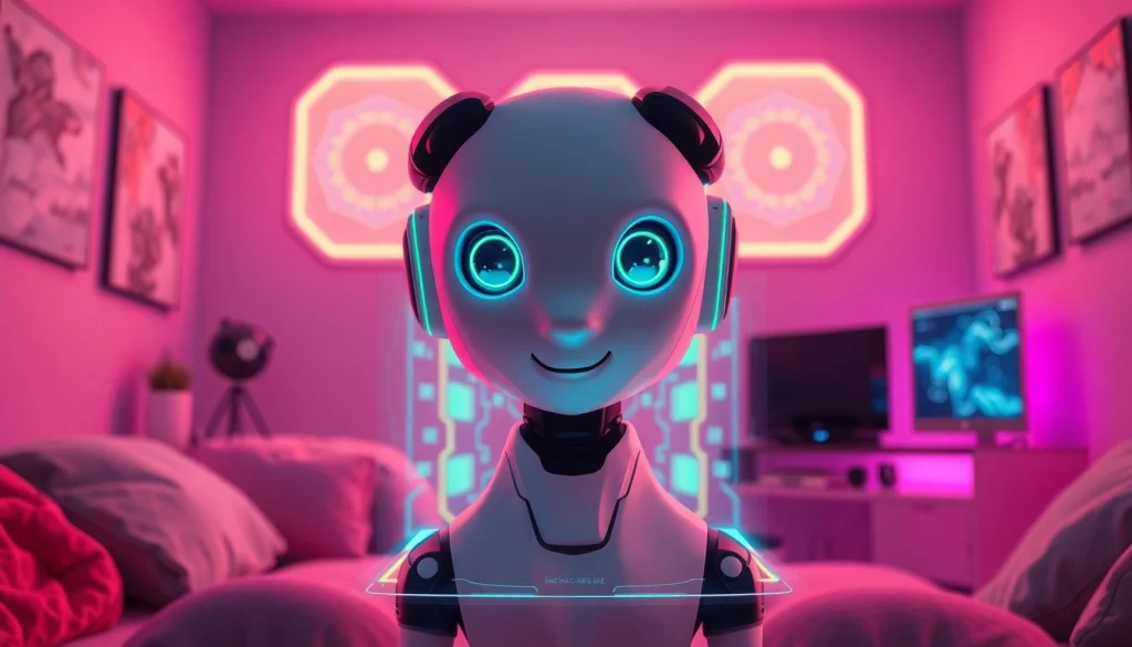 Engaging nsfw character ai displayed in an innovative, cozy digital setting.