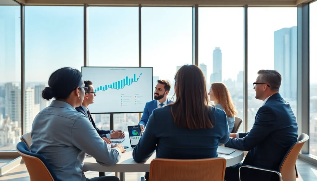 Discussing growth strategy trends in a vibrant office environment during a team meeting.