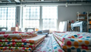 Creëer stijlvolle ontwerpen met hoogwaardige bedrukte katoenen stoffen in een textielstudio.