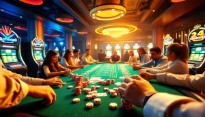 Players engaged in an exciting poker game at cm88 com, surrounded by vibrant chips and cards.