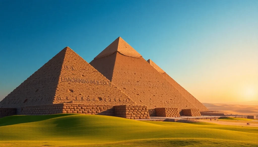 View of the pyramids highlighting their intricate details against a clear blue sky.