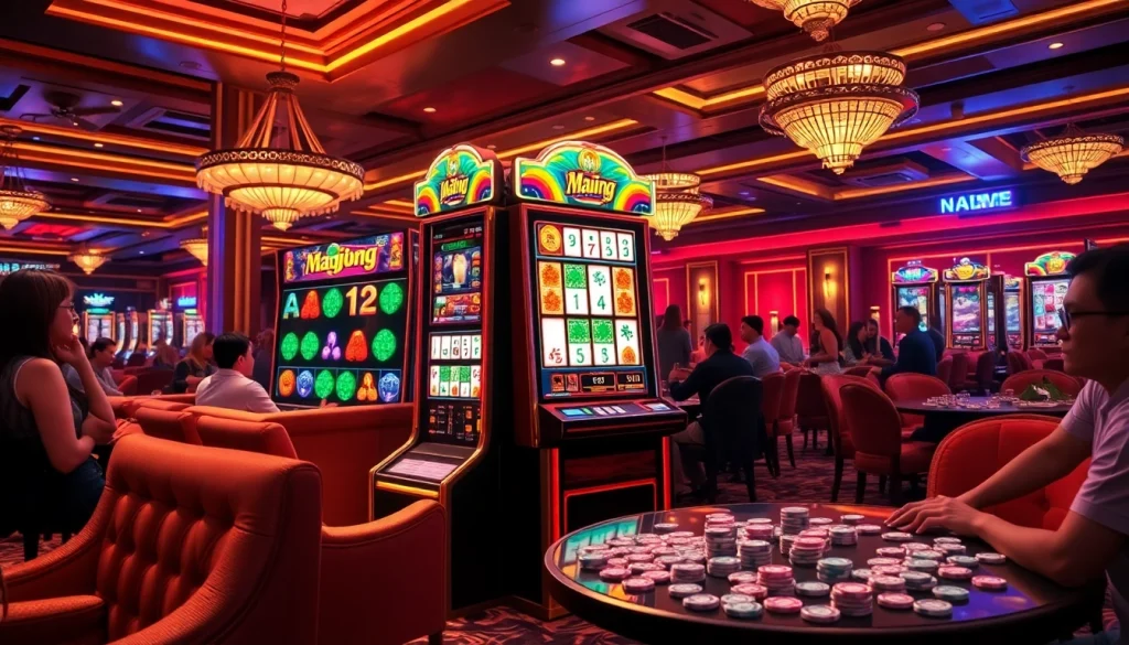 Experience the excitement of the mahjong slot demo in a luxurious casino environment with vibrant visuals.