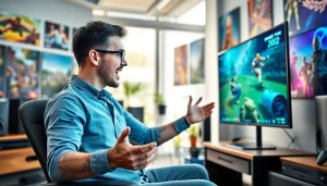 Showcasing honest game reviews, a passionate video game reviewer presents gameplay enthusiastically.