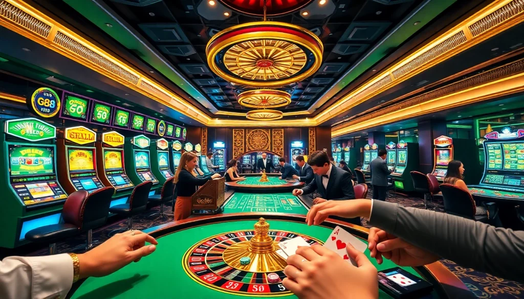Experience thrilling wins at gg88 casino with vibrant gaming tables and eager players.