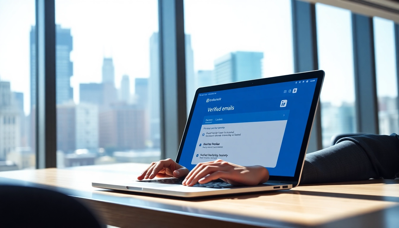 Find verified emails from LinkedIn in a bright office setting with a focused professional working.