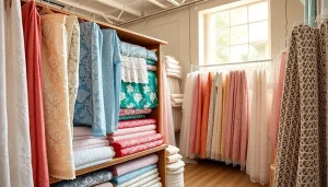 Maak kant stof kopen mogelijk met een kleurrijk assortiment aan kantstoffen in een sfeervolle winkel.