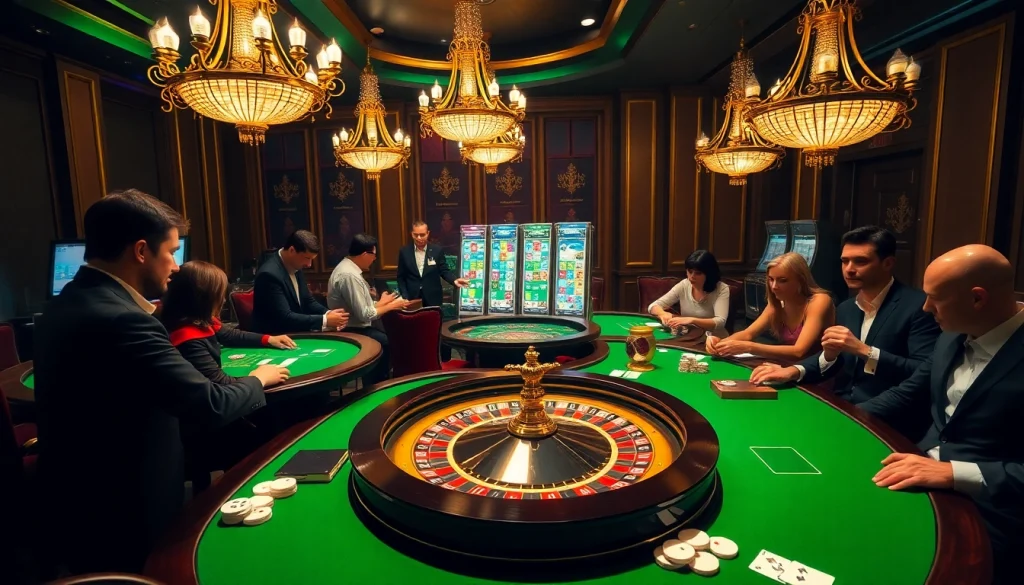 Vivez l'excitation au meilleur casino en ligne France avec des joueurs autour d'une table de roulette glamour.
