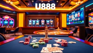 U888 offers an exciting roulette table scene, showcasing a vibrant online gambling experience.