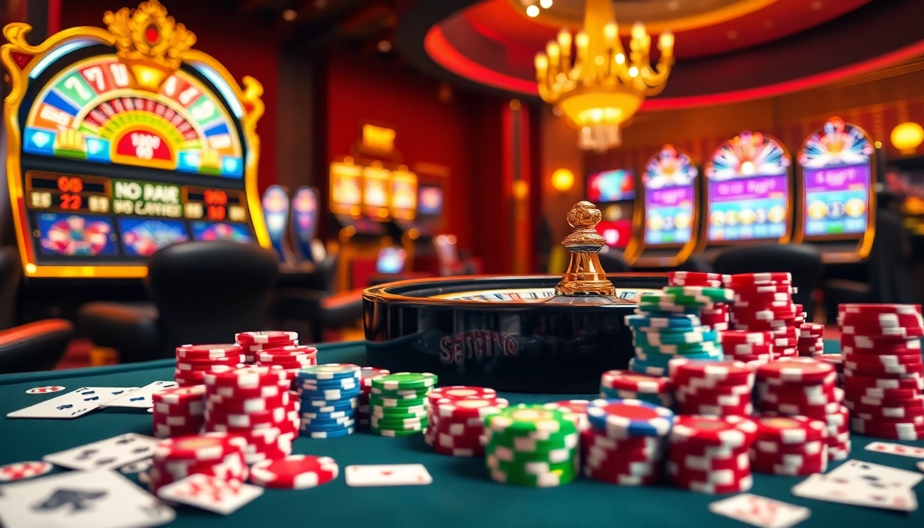 Vivez l'excitation du meilleur casino en ligne France avec des roulettes vibrantes et des jetons de poker empilés.