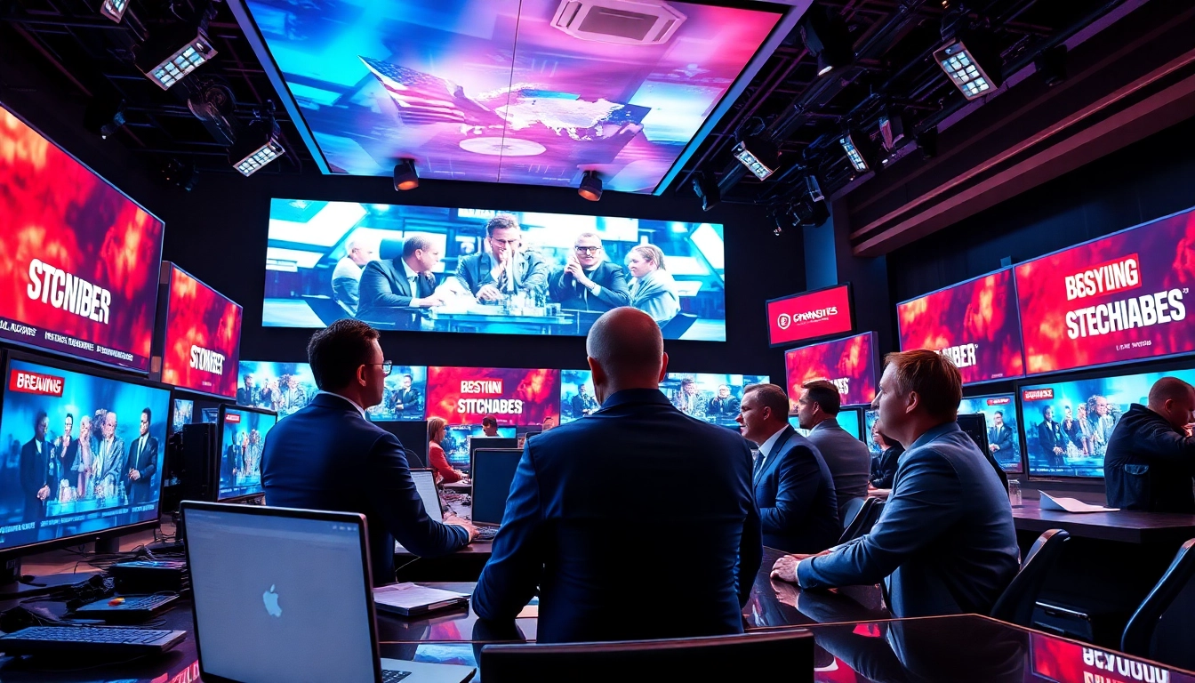 Newsroom activity showcasing breaking news updates in a vibrant setting.