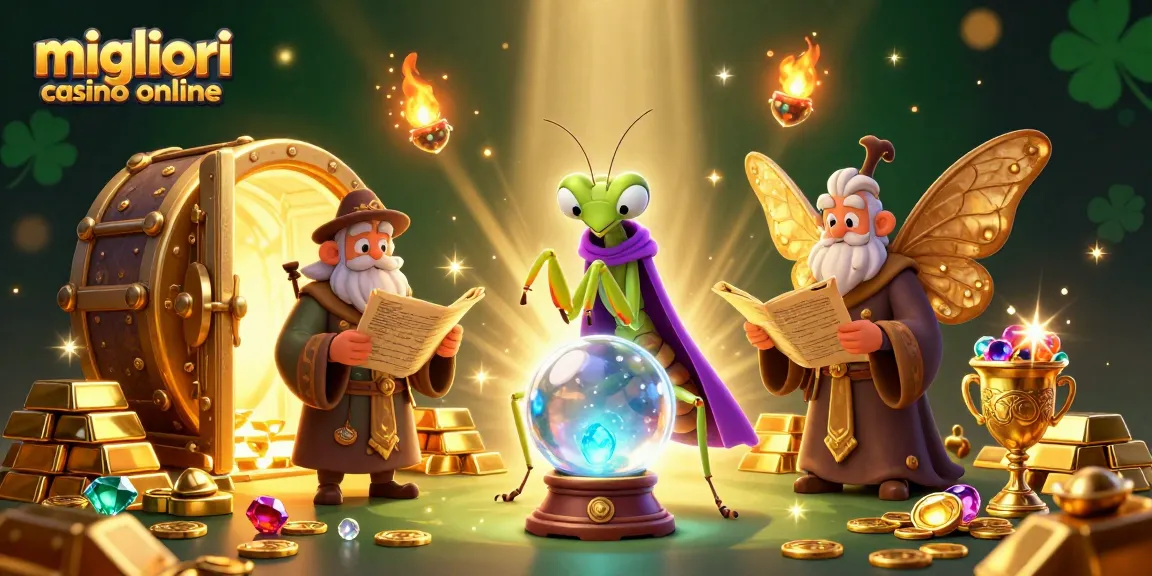 Illustrazione di un mantide fortunata che esplora nel cristallo delle migliori slot e giochi nei migliori casino online.