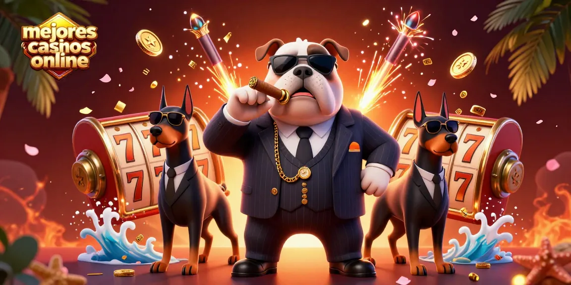 Mejores casinos online en un entorno dinámico con un bulldog y dos dóbermans en un casino virtual.