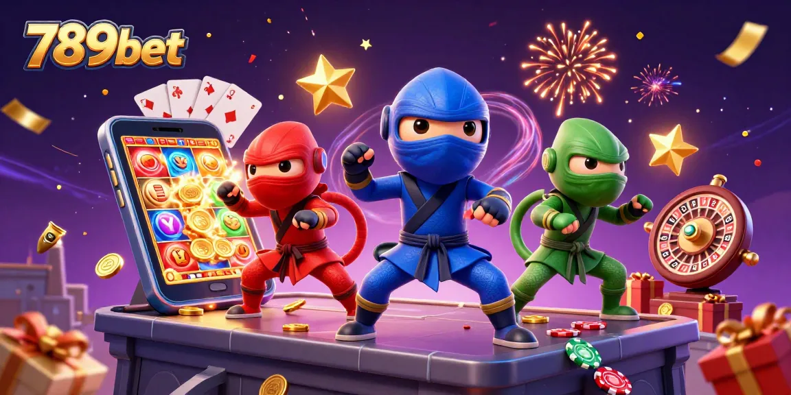 Engage with the vibrant scene of 789bet featuring ninja chameleons performing casino activities.