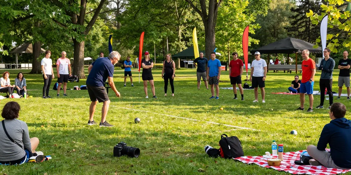 Aktivitas olahraga petanque di fopikotabitung.org dengan peserta yang bersaing di taman.